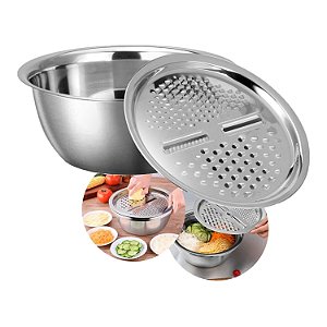 Ralador Legumes Com Tigela Inox Bacia 4 Em 1 Fatiador Queijo