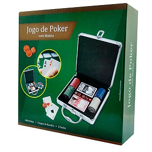 Jogo de Pôker com Maleta 100 Fichas 5 Dados 2 Jogos Baralho