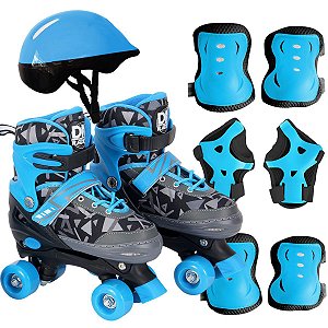 Patins Roller Ajustável Infantil 4 Rodas Freio Kit Proteção