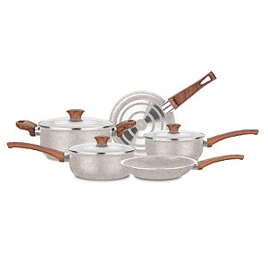 Jogo De Panelas Antiaderente Cerâmica Tampa De Vidro 5 Peças