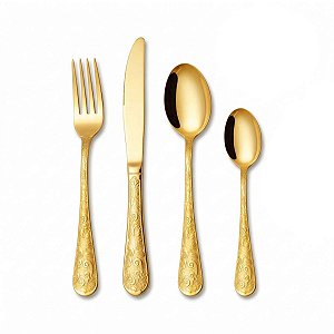 Conjunto de Talheres Aço Inoxidável Dourado 24 Peças