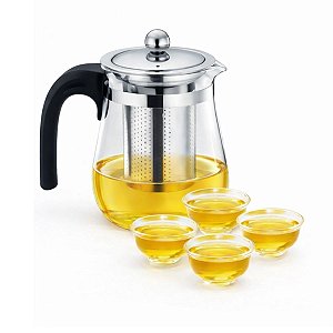 Conjunto Para Chá c/ 5 Pçs Bule + 4 Xícaras Vidro C/ Infusor