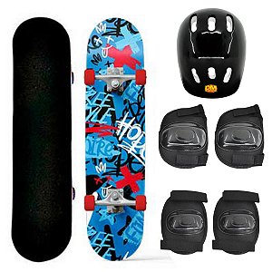 Skate DM Radical Infantil com Kit de Proteção Completo 77cm
