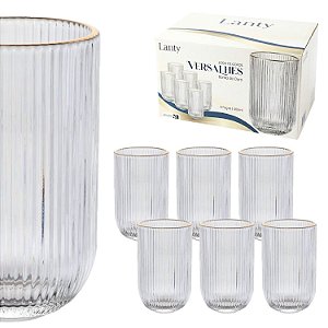 Jogo De 6 Copos Versalhes Em Vidro Com Borda Dourada 460ml