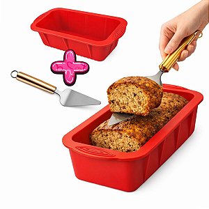 Kit Espátula de Bolo Inox + Forma de Silicone Retangular