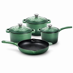 Conjunto de Panelas Ferro Fundido Esmaltado Oliva 4 Peças