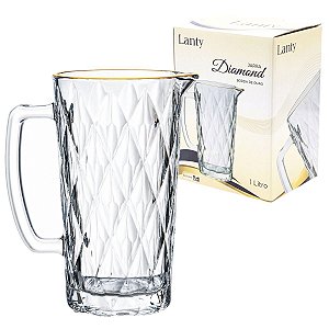 Jarra de Vidro Diamond Borda de Ouro 1 Litro – Lanty