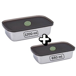 Kit 2 Potes Multiuso Vedação Tampa Hermética Inox 1200 650ml