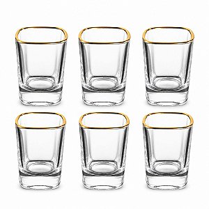 Kit Jogo de Copos para Shot Dose Borda de Ouro 6 Peças 50 ml
