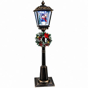 Poste Luminaria Decorativa de Natal Neve com Led e Musica