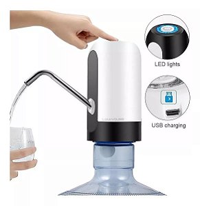 Bebedouro Bomba Elétrica Automática Para Galão De Água Diversos Tamanhos Recarregável Via USB Preto ou Branco