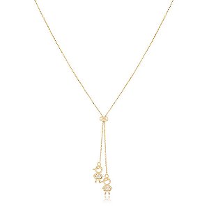 GARGANTILHA ESTILO GRAVATA COM DOIS MENINOS BANHADA A OURO 18K