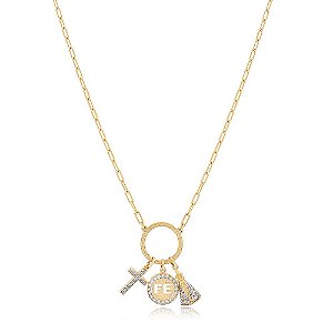 GARGANTILHA LOCKS COM PINGENTE CENTRAL E CHARMS RELIGIOSOS