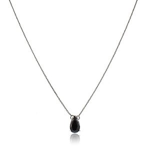 GARGANTILHA VENEZIANA 45 CM COM PINGENTE GOTA CRISTAL COR ÔNIX BANHADA EM RÓDIO NEGRO