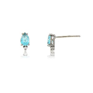 BRINCO PONTO DE LUZ GOTA PEQUENA CRISTAL FUSION COR AQUA E MICROZIRCÔNIA CRISTAL BANHADO EM RÓDIO NEGRO