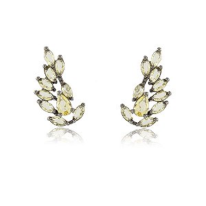 BRINCO EARCUFF CRISTAIS TRANSLÚCIDOS COR CITRINO BANHADO EM RÓDIO NEGRO