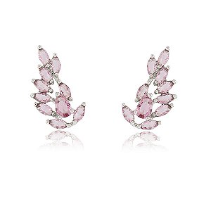 BRINCO EARCUFF CRISTAIS TRANSLÚCIDOS COR ROSA BANHADO EM RÓDIO BRANCO