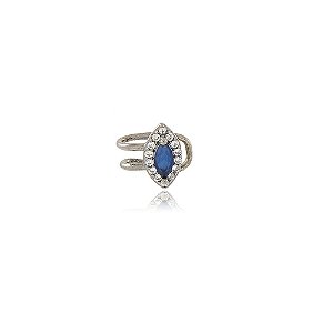 PIERCING FAKE MICROZIRCÔNIAS CRISTAIS E CRISTAL NAVETE COR SAFIRA BANHADO EM RÓDIO NEGRO