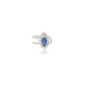PIERCING FAKE MICROZIRCÔNIAS CRISTAIS E CRISTAL NAVETE COR SAFIRA BANHADO EM RÓDIO BRANCO