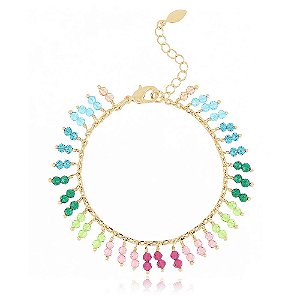 PULSEIRA CACHINHOS ZIRCÔNIAS RONDEL COLOR COM ACABAMENTOS BANHADOS A OURO 18K