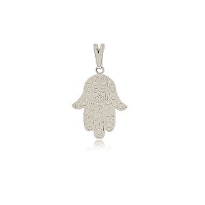 PINGENTE MÃO DE FÁTIMA BANHADO EM RÓDIO BRANCO