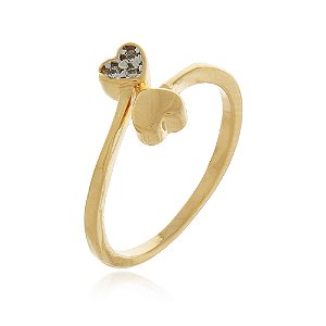 ANEL INFANTIL CORAÇÃO TRABALHADO EM MICROZIRCÔNIAS COM REGULAGEM FRONTAL BANHADO A OURO 18K