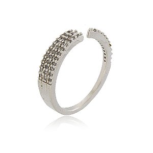 ANEL COM REGULAGEM FRONTAL TRABALHADO MICROZIRCÔNIAS CRISTAIS BANHADO EM RÓDIO BRANCO