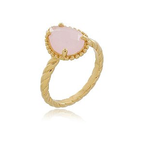 ANEL COMPOSIÇÃO CRISTAL GOTA COR ROSA BANHADO A OURO 18K