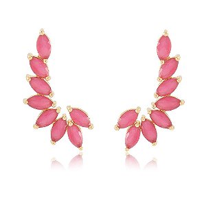 BRINCO EARCUFF TRABALHADO EM CRISTAIS COR RUBI BANHADO A OURO 18K
