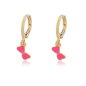 BRINCO INFANTIL ARGOLA LACINHO BANHADO A OURO 18K COLORIDO EM RESINA