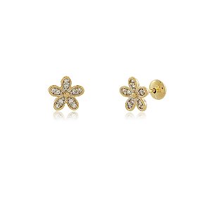 BRINCO FLOR TRABALHADA EM MICROZIRCÔNIAS CRISTAIS TARRACHA BABY