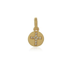 PINGENTE MEDALHA CRUCIFIXO MICROZIRCÔNIAS CRISTAIS