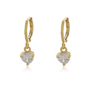 BRINCO DE ARGOLA COM PINGENTE CORAÇÃO ZIRCÔNIA CRISTAL
