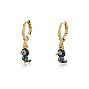 BRINCO ARGOLA COM PINGENTE PASSARINHO AZUL COLORIDO EM RESINA