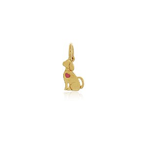 PINGENTE CACHORRINHO COM CORAÇÃO COLORIDO EM RESINA ROSA