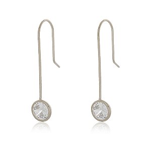 BRINCO FIO COM ZIRCÔNIA CRISTAL 8 MM BANHADO EM RÓDIO BRANCO