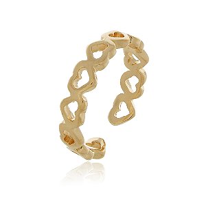 ANEL CORAÇÕES COM REGULAGEM BANHADO A OURO 18K