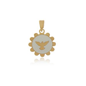 PINGENTE MEDALHA REDONDA BRANCA ESPÍRITO SANTO COLORIDA EM RESINA