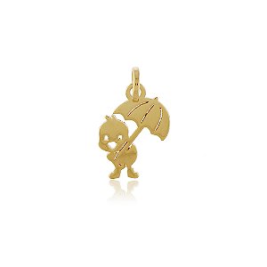 PINGENTE PATINHO COM GUARDA CHUVA BANHADO A OURO 18K