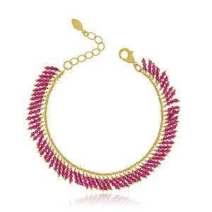 PULSEIRA  TRABALHADA COM FRANJAS DE  ZIRCÔNIAS COR RUBI