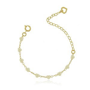 PULSEIRA INFANTIL PÉROLAS CORAÇÕES