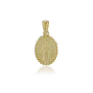 PINGENTE MEDALHA DE NOSSA SENHORA DAS GRAÇAS COM RELEVO BOLINHAS BANHADO A OURO 18K