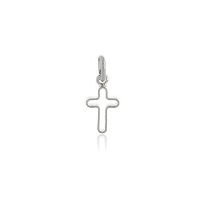 PINGENTE CRUCIFIXO PEQUENO VAZADO BANHADO EM RÓDIO BRANCO