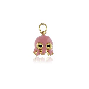 PINGENTE POLVO ROSA COLORIDO COM RESINA E BANHADO A OURO 18K