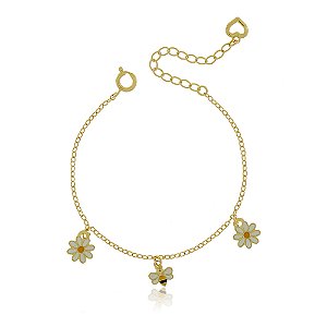 PULSEIRA INFANTIL ABELHINHA E MARGARIDAS COLORIDAS EM RESINA