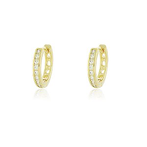 BRINCO ARGOLA PEQUENA COM 1,3 CM TRABALHADA EM ZIRCÔNIAS CRISTAIS