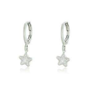 CO DE ARGOLA COM PINGENTE ESTRELA ZIRCÔNIA CRISTAL BANHADO EM RÓDIO BRANCO