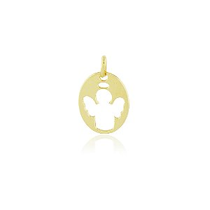 PINGENTE MEDALHA OVAL ANJO BANHADO A OURO 18K