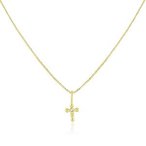 GARGANTILHA 40 CM COM PINGENTE CRUCIFIXO DETALHE ZIRCÔNIA CRISTAL