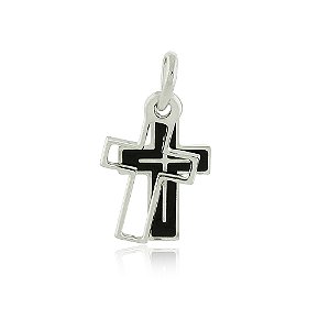 PINGENTE CRUCIFIXO DUPLO COLORIDO EM RESINA PRETA